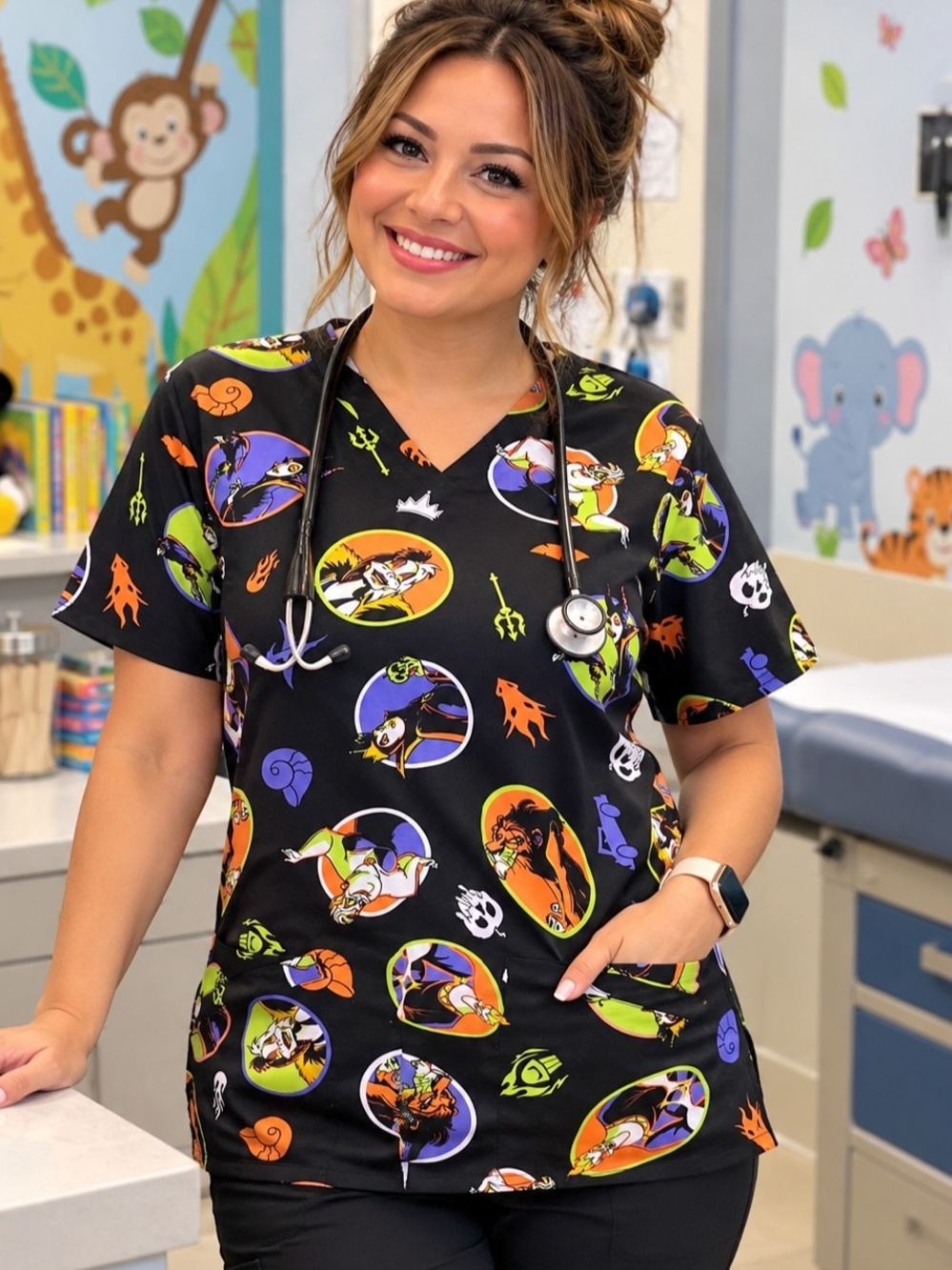 Disney Villians Scrub Top Womens Small